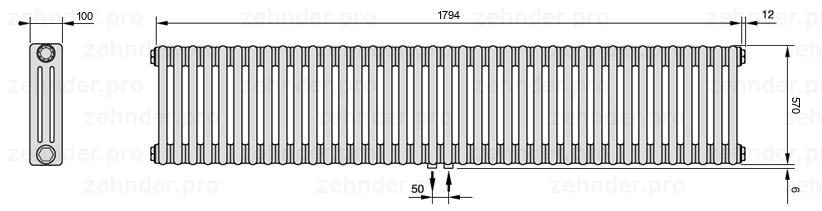 Схема (чертеж) Радиатор Zehnder Charleston 3057/39 №5410 Technoline TL
